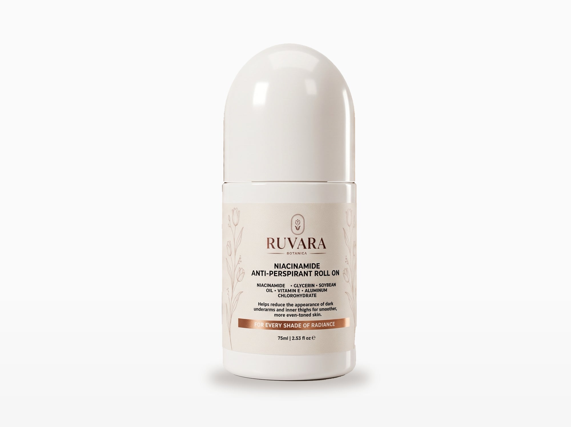 Ruvara Botanica Niacinamide Anti-Perspirant Roll On 75ml on a clean white background