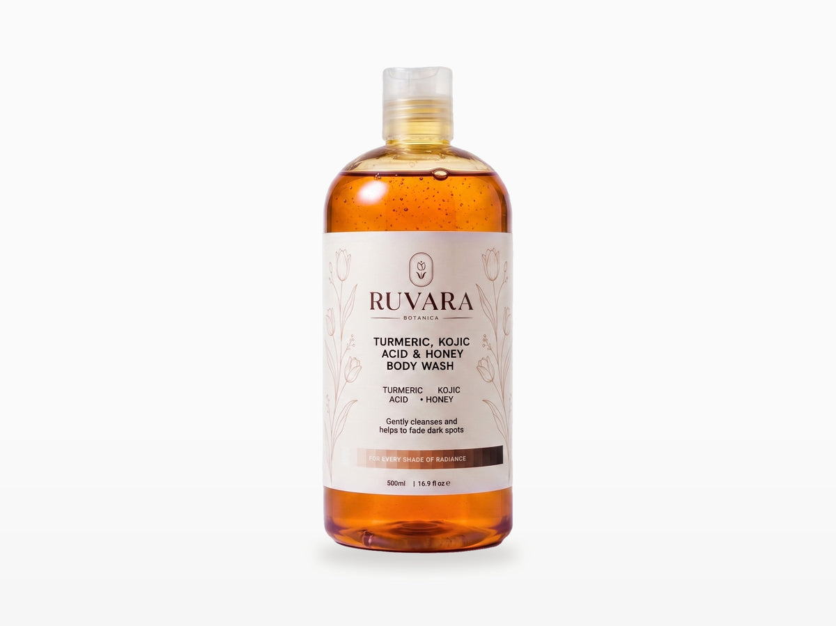 Turmeric, Kojic Acid & Honey Body Wash 500ml on clean white studio background